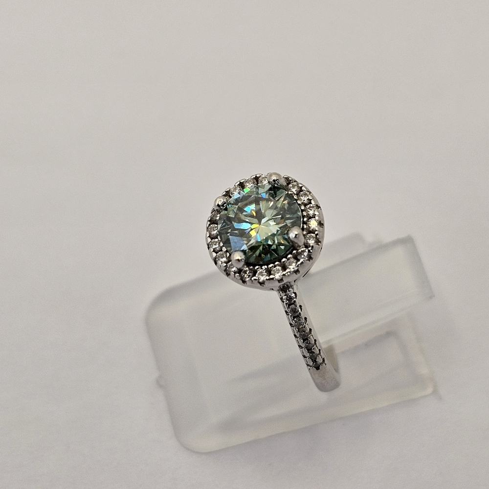 Certified GRA Green Moissanite Ring 18k White Gold over Sterling Silver … - Picture 11 of 14